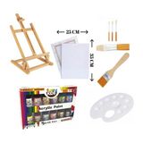 Rich Akrilik Boya Başlangıç Set Şövale + Tuval + Fırçalar + Funnykids Akrilik + Palet