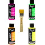 Rich Akrilik Fosforlu Boya 120 ml Florasan 4 Renk + Fırça Hediyeli