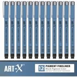 Rich Art-X Pigment Fineliner Teknik Çizim Kalem Seti 12'li