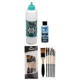 Rich Beyaz Boya Multi Surface 500 Cc. Karışık Fırçalı Akrilik Set Ve Su Bazlı Mat Vernik (130 Ml.)