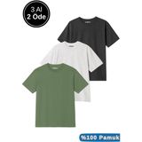Rich Erkek 3lü Paket Antrasit Melanj-Beyaz-Yeşil Pamuklu Oversize Tişört Bisiklet Yaka Kısa Kollu T-Shirt - 0 Siyah - XL