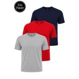 Rich Erkek 3'lü Paket Regular Slim Fit %100 Pamuk Kısa Kollu Bisiklet Yaka Basic Tişört
