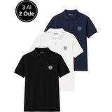 Rich Erkek 3'lü Paket Tişört Rahat Kesim %100 Pamuklu Polo Yaka T-Shirt Siyah-Lacivert-Beyaz - 3XL