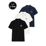 Rich Erkek 3'lü Paket Tişört Rahat Kesim %100 Pamuklu Polo Yaka T-Shirt Siyah-Lacivert-Beyaz