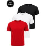 Rich Erkek 3'lü Siyah-Beyaz-Kırmızı Paket %100 Pamuk Slim Fit Sporcu Tişört Basic Bisiklet Yaka Kısa Kollu T-Shirt - Siyah - Beyaz - Kırmız - 2XL