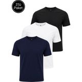 Rich Erkek 3'lü Siyah-Beyaz-Lacivert Paket %100 Pamuk Slim Fit Sporcu Tişört Basic Bisiklet Yaka Kısa Kollu T-Shirt - Siyah - Beyaz - Laci - 2XL