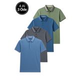 Rich Erkek 4'lü Paket Cepsiz Polo Yaka T-shirt Dar Kesim Nefes Alan Kumaş Kıvrılmaz Yaka Tişört