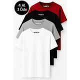 Rich Erkek 4'lü Paket Kırmızı-Siyah-Beyaz-Antrasit %100 Pamuk Oversize Tişört Basic Kısa Kollu T-Shirt