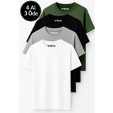 Rich Erkek 4'lü Paket Yeşil-Siyah-Beyaz-Antrasit %100 Pamuk Oversize Tişört Basic Kısa Kollu T-Shirt