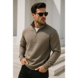 Rich Erkek Bej Yarım Fermuarlı Sweatshirt