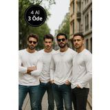 Rich Erkek Beyaz 4'lü Paket Basic Uzun Kollu Tişört Sporcu Body T-shirt