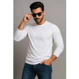 Rich Erkek Bisiklet Yaka Beyaz Body %100 Pamuk Uzun Kollu Tişört Erkek Düz T-shirt