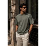 Rich Erkek Haki Merserize İnterlok Kumaş Oversize T-Shirt