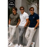 Rich Erkek Lacivert - Ekru - Haki Pamuklu Kısa Kollu Polo Yaka T-shirt