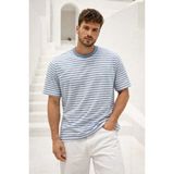 Rich Erkek Mavi Çizgili Yumuşak Dokulu Pamuklu Basic T-Shirt