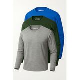 Rich Erkek Mavi-Haki-Grimelanj 3'lü Paket Basic Uzun Kollu Sporcu Body - Mavi - Haki - XL