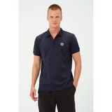Rich Erkek Polo Yaka Tişört Rahat Kesim Baskılı T-shirt - Lacivert - 3XL