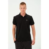 Rich Erkek Polo Yaka Tişört Rahat Kesim Baskılı T-shirt - Siyah - XL