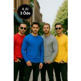 Rich Erkek Sarı-Mavi-Kırmızı-Gri Melanj 4'lü Paket Basic Uzun Kollu Tişört Sporcu Body T-shirt