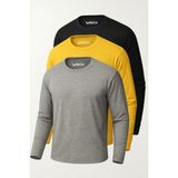 Rich Erkek Sarı-Siyah-Grimelanj 3'lü Paket Basic Uzun Kollu Sporcu Body - Sarı - Siyah - Füme - 2XL