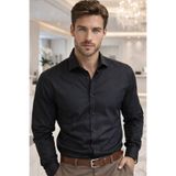 Rich Erkek Siyah %100 Pamuk Premium Kalite Uzun Kollu Gömlek