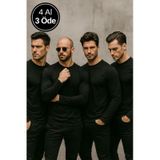 Rich Erkek Siyah 4'lü Paket Basic Uzun Kollu Tişört Sporcu Body T-shirt Siyah