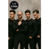Rich Erkek Siyah 4'lü Paket Basic Uzun Kollu Tişört Sporcu Body T-shirt