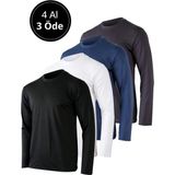 Rich Erkek Siyah-Beyaz-Antrasit-Lacivert 4'lü Paket Basic Uzun Kollu Tişört Sporcu Body T-shirt - Çok Renkli - 3XL