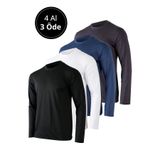 Rich Erkek Siyah-Beyaz-Antrasit-Lacivert 4'lü Paket Basic Uzun Kollu Tişört Sporcu Body T-shirt