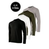 Rich Erkek Siyah-Beyaz-Grimelanj-Haki 4'lü Paket Basic Uzun Kollu Tişört Sporcu Body T-shirt