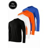 Rich Erkek Siyah-Beyaz-Turuncu-Mavi 4'lü Paket Basic Uzun Kollu Sporcu Body