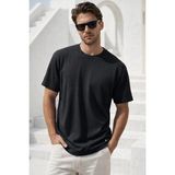 Rich Erkek Siyah Jakarlı Interlock Kumaş Basic T-Shirt - 2XL