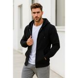 Rich Erkek Siyah Kapüşonlu Kanguru Cepli Fermuarlı Sweatshirt
