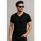Rich Erkek V Yaka %100 Pamuk Kısa Kollu Siyah T-shirt Tişört