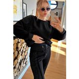 RICH GLAM Crystal Taşlı 3 Iplik Pamuk Şık Tasarım Rahat Kadın Siyah Eşofman Takımı