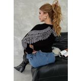 RICH GLAM Kanat Crystal Taşlı Regular Fit Büyük Beden Üç Iplik Pamuk Rahat Şık Siyah Cepli Kadın Sweatshirt