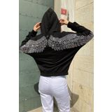 RICH GLAM Sırtı Kanat Crystal Taşlı Cepli Kapüşonlu Iki Iplik Kadın Sweatshirt
