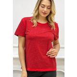 RICH GLAM Tamamı Crystal Taşlı Büyük Beden Bisiklet Yaka Pamuk Şık Kadın T-shirt Tişört