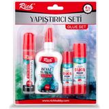 Rich Glue Tutkal Sıvı ve Stick Yapıştırıcı Seti 4lü - Şeffaf