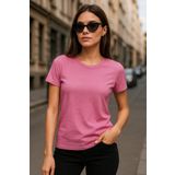 Rich Kadın %100 Organik Pamuklu Relaxed Yıkamalı T-shirt Bisiklet Yaka Kısa Kollu Kadın Basic Tişört