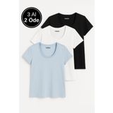 Rich Kadın %100 Pamuk 3'lü Paket Kısa Kollu Yuvarlak Yaka Tişört