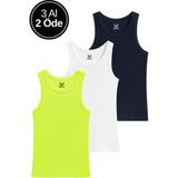 Rich Kadın 3'lü Paket Lacivert-Beyaz-F. Yeşil Sıfır Kol Kaşkorse Body-Bisiklet Yaka %100 Pamuk Atlet Bluz - Çok Renkli