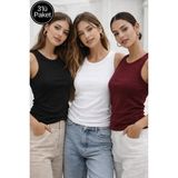 Rich Kadın 3'lü Paket Siyah-Beyaz-Koyu Bordo Sıfır Kol Kaşkorse Body-Bisiklet Yaka %100 Pamuk Atlet Bluz - 001Siyah - XL