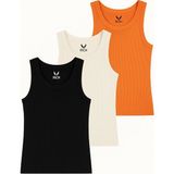 Rich Kadın 3'lü Paket Siyah-Beyaz-Turuncu Sıfır Kol Kaşkorse Body-Bisiklet Yaka %100 Pamuk Atlet Bluz - XL
