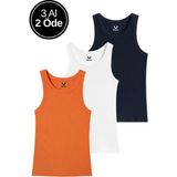 Rich Kadın 3'lü Paket Turuncu-Beyaz-Lacivert Sıfır Kol Kaşkorse Body-Bisiklet Yaka %100 Pamuk Atlet Bluz - Çok Renkli