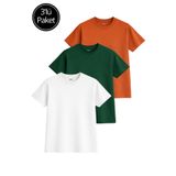 Rich Kadın 3'lü Paket Turuncu-Yeşil-Beyaz %100 Pamuk Oversize Basic Tişört Bisiklet Yaka Relaxed T-Shirt