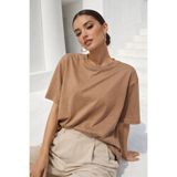 Rich Kadın Açık Kahverengi Premium Modal Kumaş Oversize T-Shirt