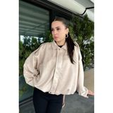 Rich Kadın Bej Oversize Süet Bomber Ceket - L