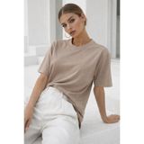 Rich Kadın Bej Premium Modal Kumaş Oversize T-Shirt