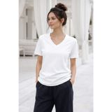 Rich Kadın Beyaz Yumuşak Dokulu İnterlock V Yaka Basic T-Shirt